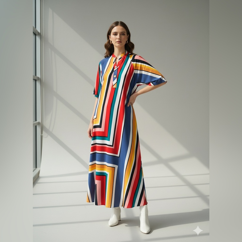 Colorful Striped Long Maxi Dress Y2k style Vintage wear 2000s
